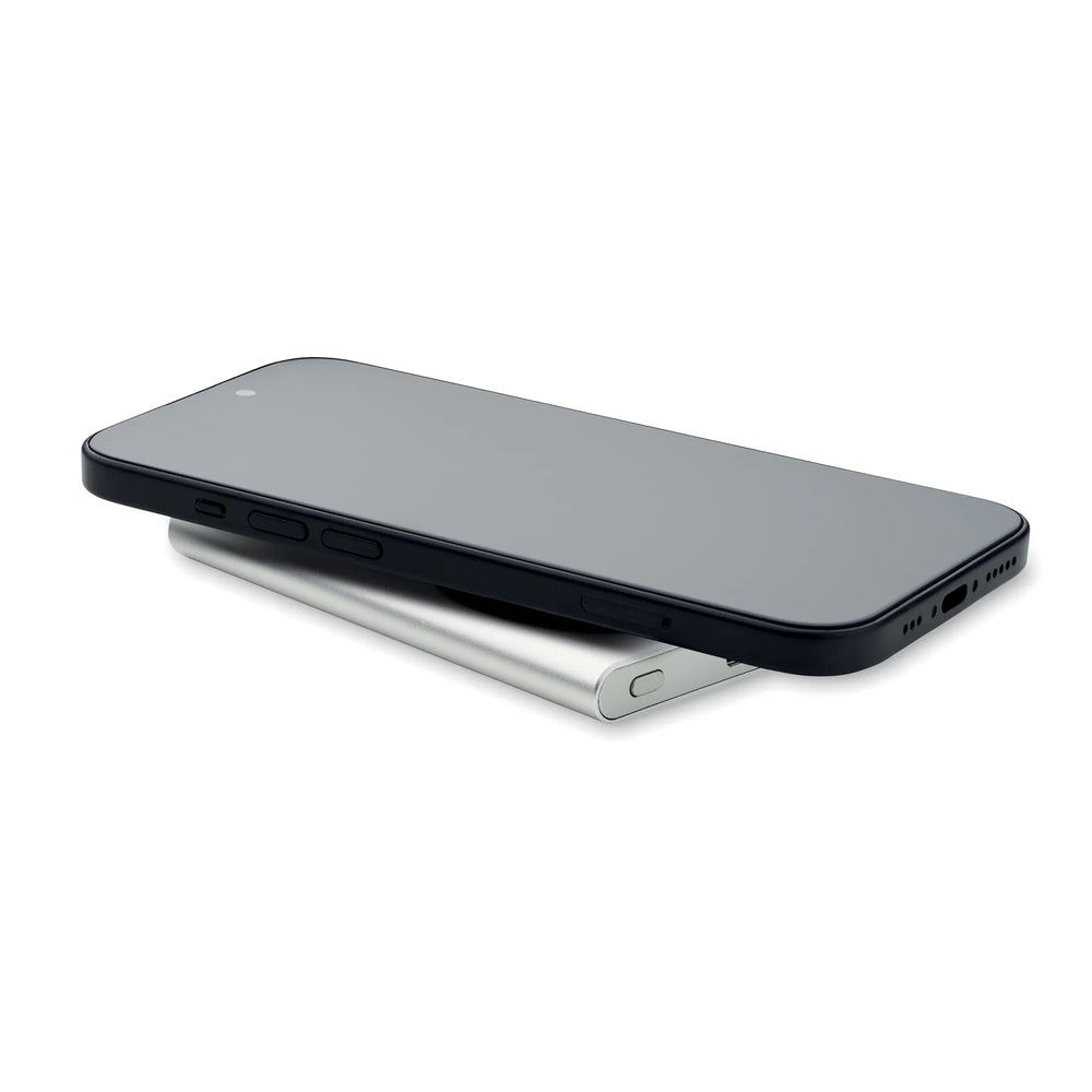 Magnetische draadloze oplader en powerbank 5000 mAh met smartphone, Zilver - 192442