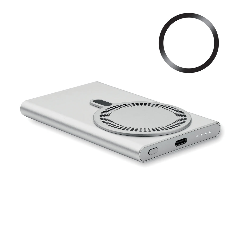 Magnetische draadloze oplader en powerbank 5000 mAh, Zilver - 192442