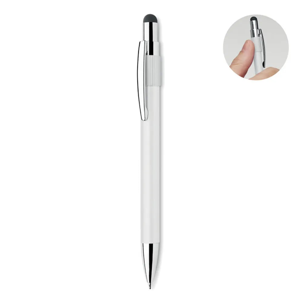 Stylus spinner balpen van gerecycled aluminium detail, Wit - 192488