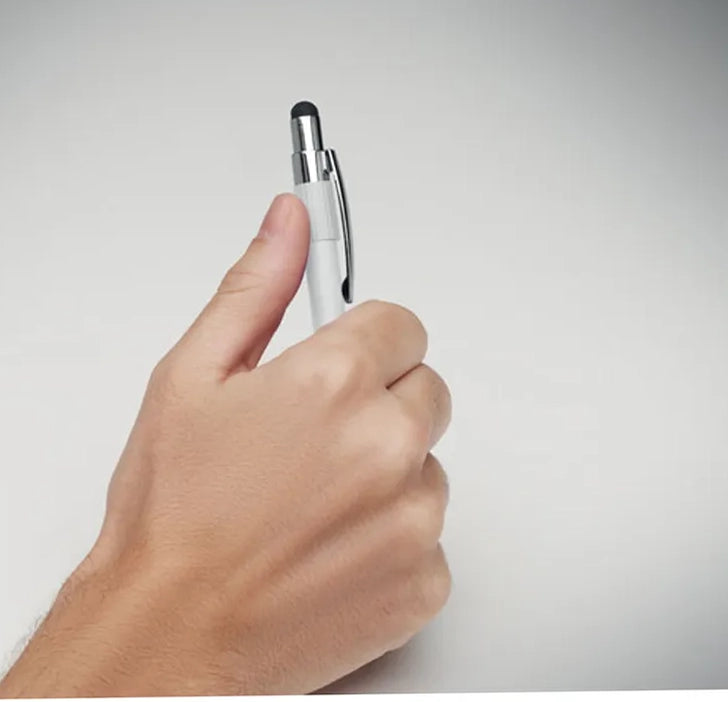 Stylus spinner balpen van gerecycled aluminium detail, Wit - 192488