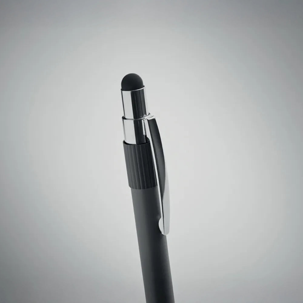 Stylus spinner balpen van gerecycled aluminium detail, Zwart - 192488