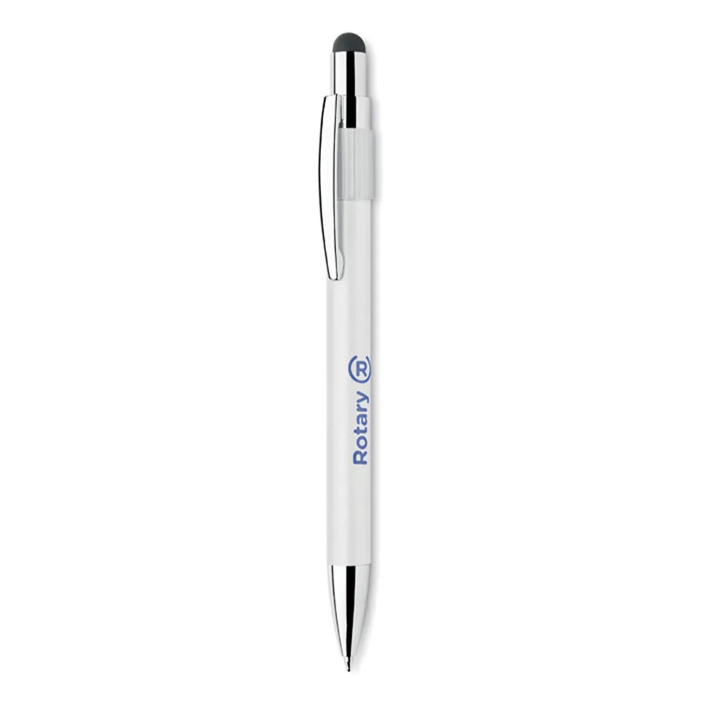 Stylus spinner balpen van gerecycled aluminium met bedrukking, Wit - 192488