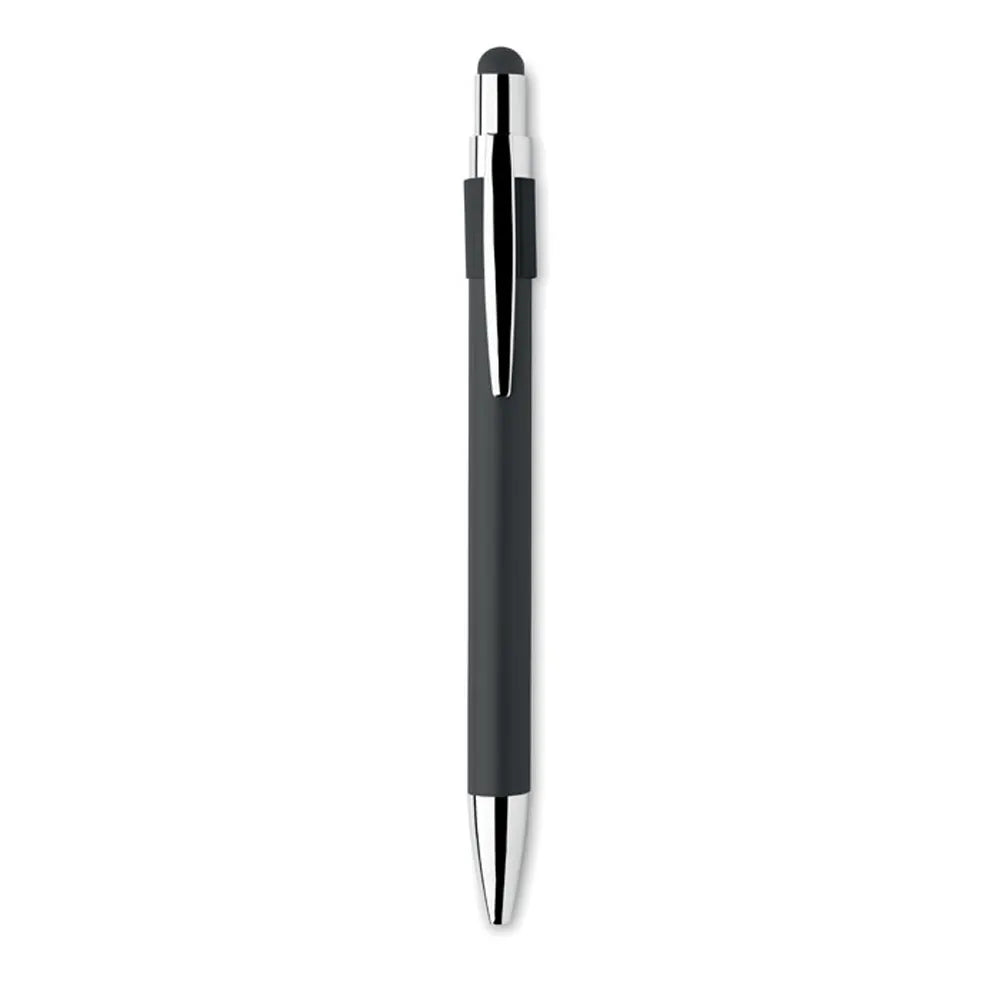 Stylus spinner balpen van gerecycled aluminium met clip zichtbaar, Zwart - 192488