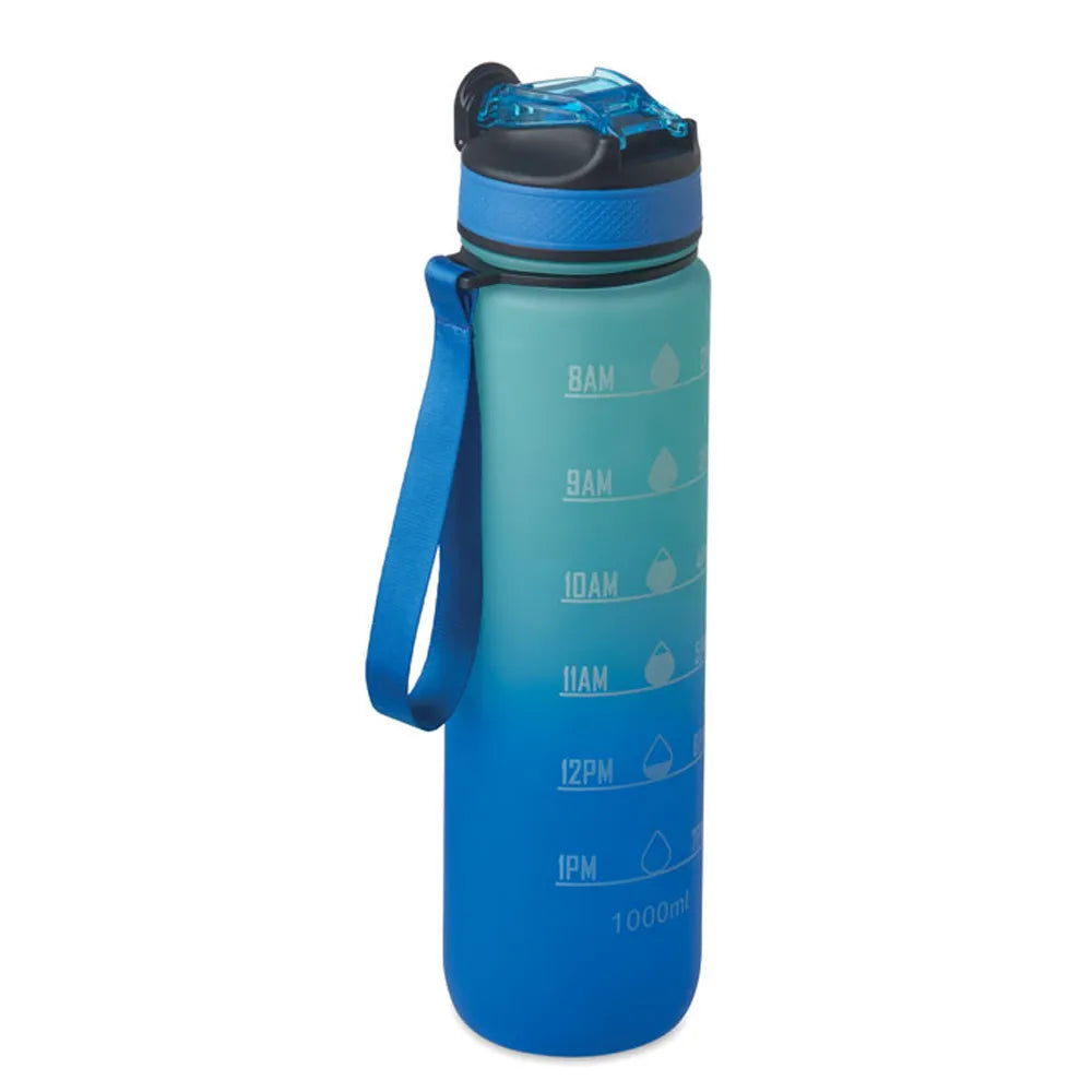 Essentix activate rPET sportwaterfles 1 liter met tijdsaanduiding, Blauw en turquoise - 192489