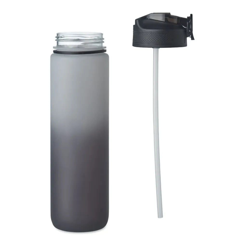 Essentix activate rPET sportwaterfles 1 liter met tijdsaanduiding, Grijs en zwart - 192489
