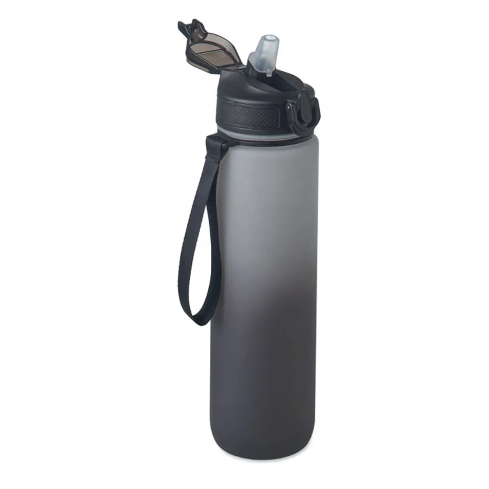 Essentix activate rPET sportwaterfles 1 liter met tijdsaanduiding, Grijs en zwart - 192489