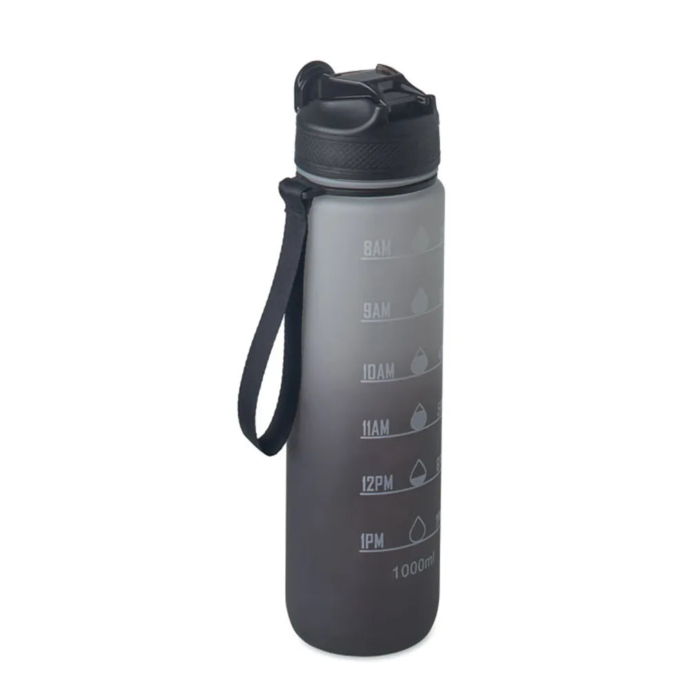 Essentix activate rPET sportwaterfles 1 liter met tijdsaanduiding, Grijs en zwart - 192489