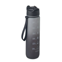 Essentix activate rPET sportwaterfles 1 liter met tijdsaanduiding, Grijs en zwart - 192489