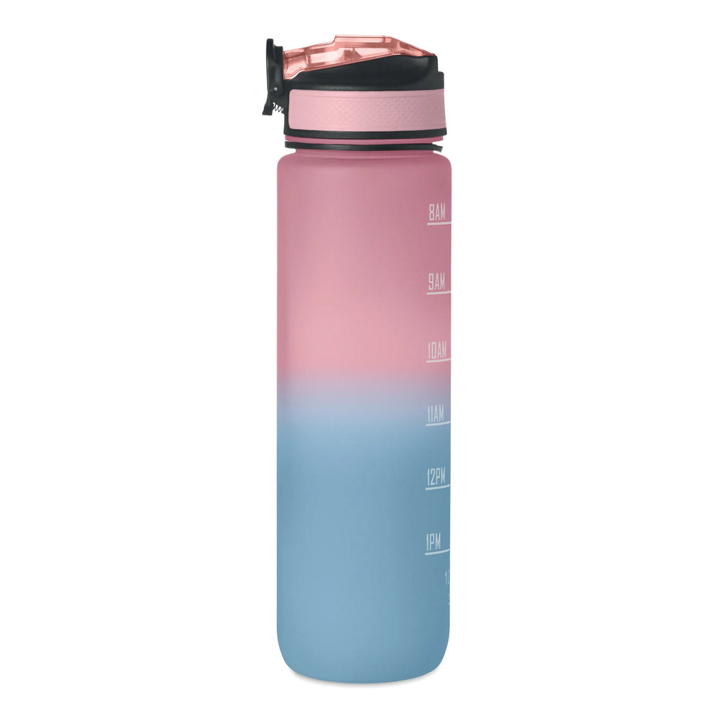 Essentix activate rPET sportwaterfles 1 liter met tijdsaanduiding, Roze en lichtblauw - 192489