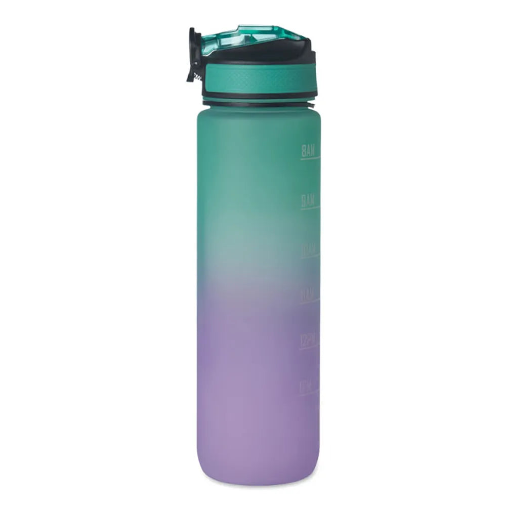 Essentix activate rPET sportwaterfles 1 liter met tijdsaanduiding, Turquoise en paars - 192489