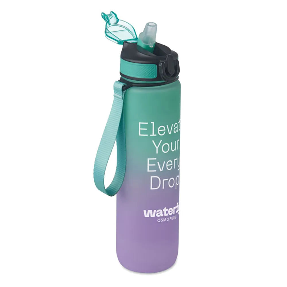 Essentix activate rPET sportwaterfles 1 liter met tijdsaanduiding, Turquoise en paars - 192489