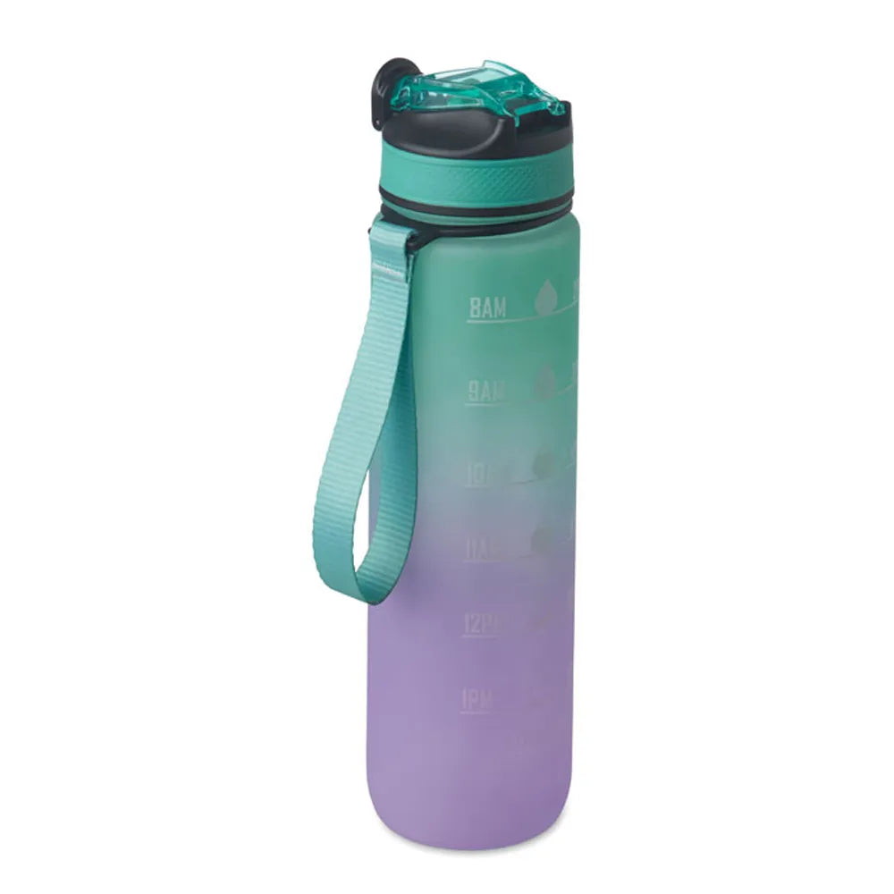 Essentix activate rPET sportwaterfles 1 liter met tijdsaanduiding, Turquoise en paars - 192489