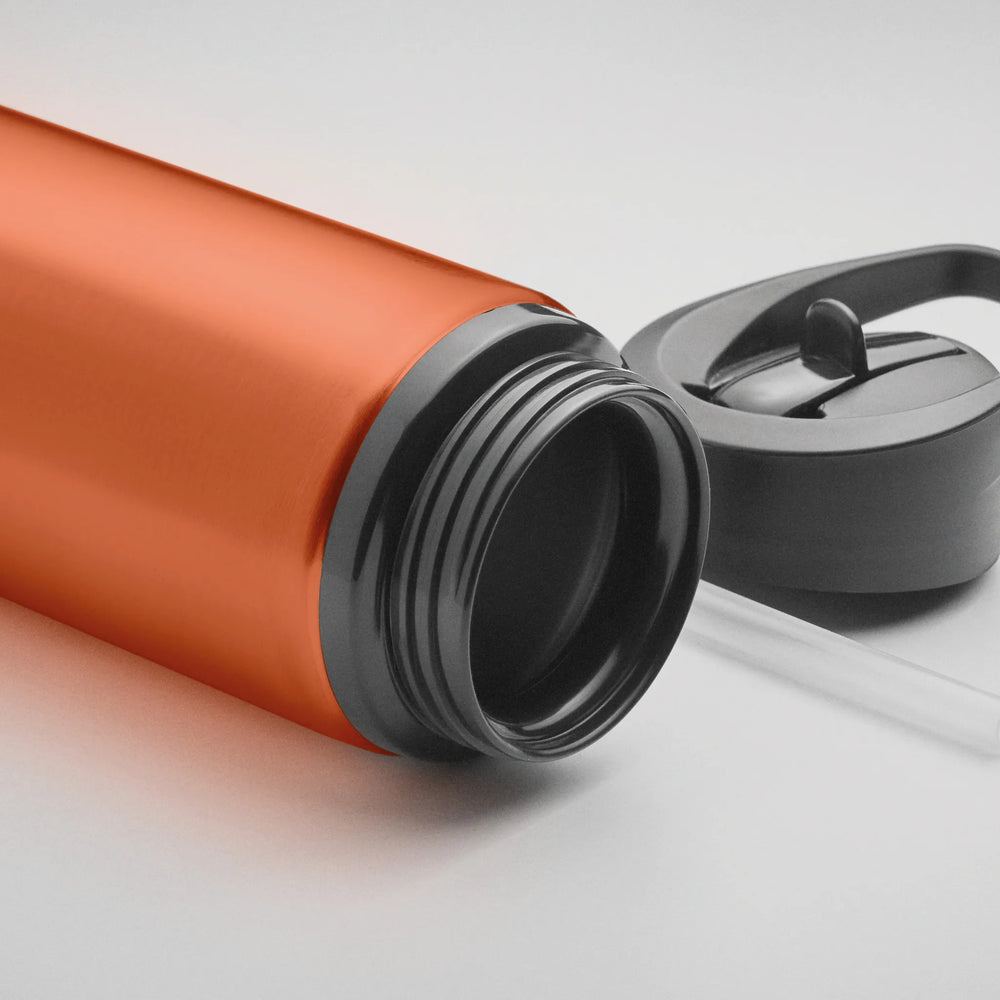 enkelwandige fles van gerecycled roestvrij staal 500ml open detail oranje 192500