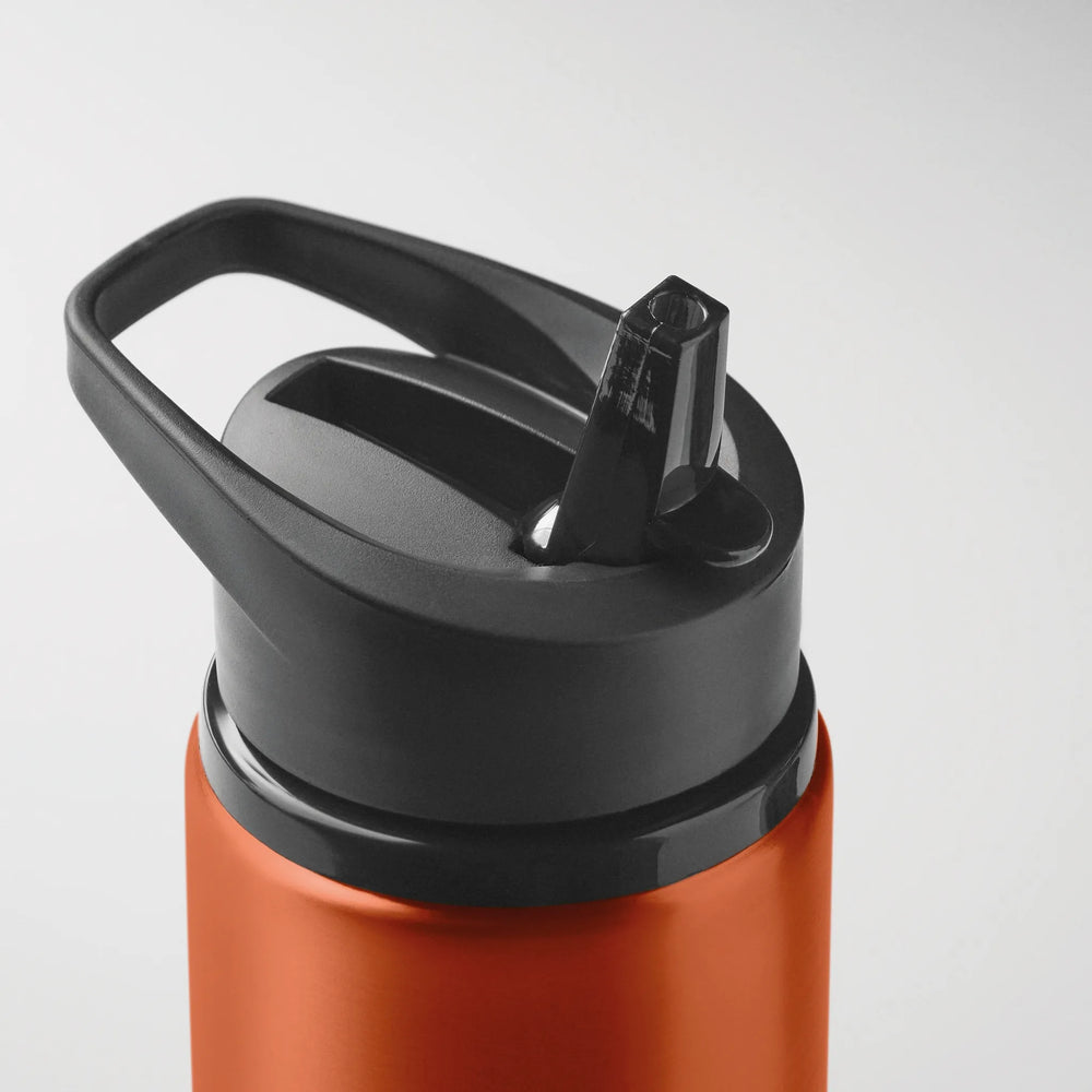 enkelwandige fles van gerecycled roestvrij staal 500ml detail open oranje 192500