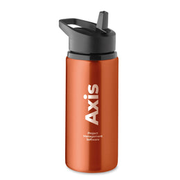 Essentix gerecyclede RVS drinkfles 500 ml met rietje zijaanzicht met bedrukking, Oranje - 192500
