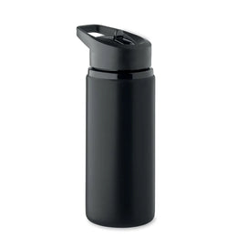 Essentix gerecyclede RVS drinkfles 500 ml met rietje zijaanzicht, Zwart - 192500