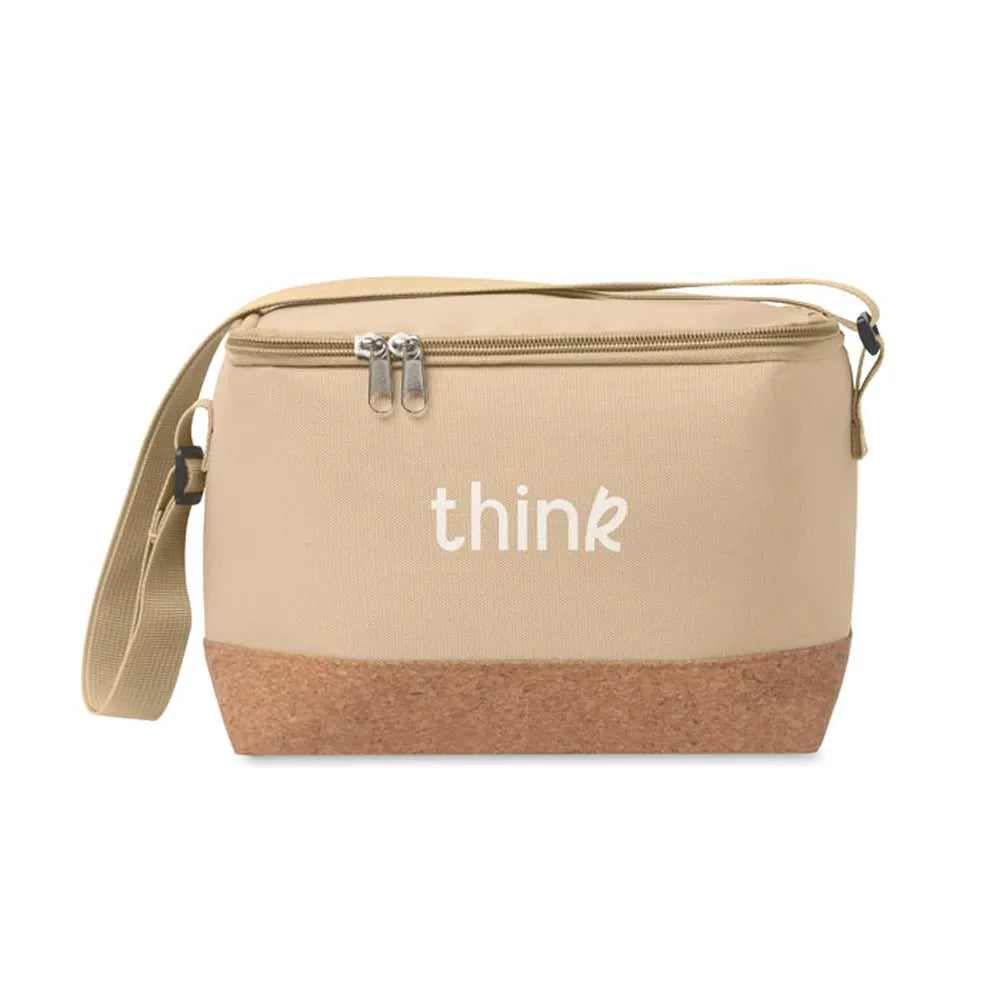 stijlvolle rpet koeltas met kurken bodem 5l inhoud khaki met logo 192504