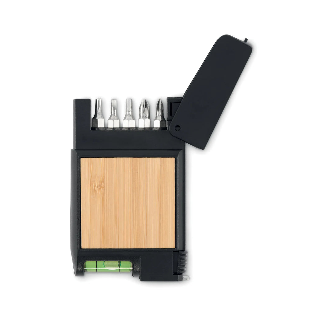 03 Rolmaat 3m bamboe met waterpas en bitset side 192533