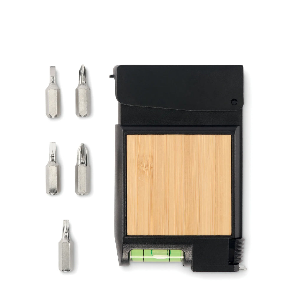 03 Rolmaat 3m bamboe met waterpas en bitset top 192533