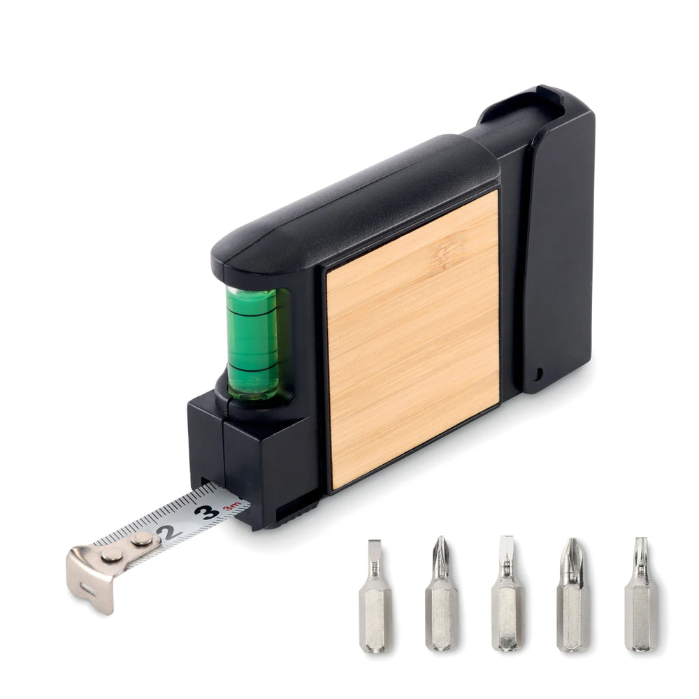 03 Rolmaat 3m bamboe met waterpas en bitset 192533