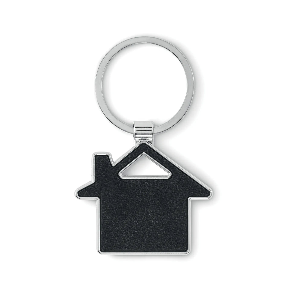 huisvormige metalen sleutelhanger pu leer zwart top 192538