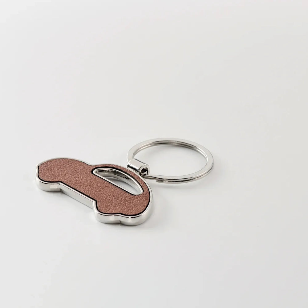 metalen autosleutelhanger pu leer bruin detail 192539