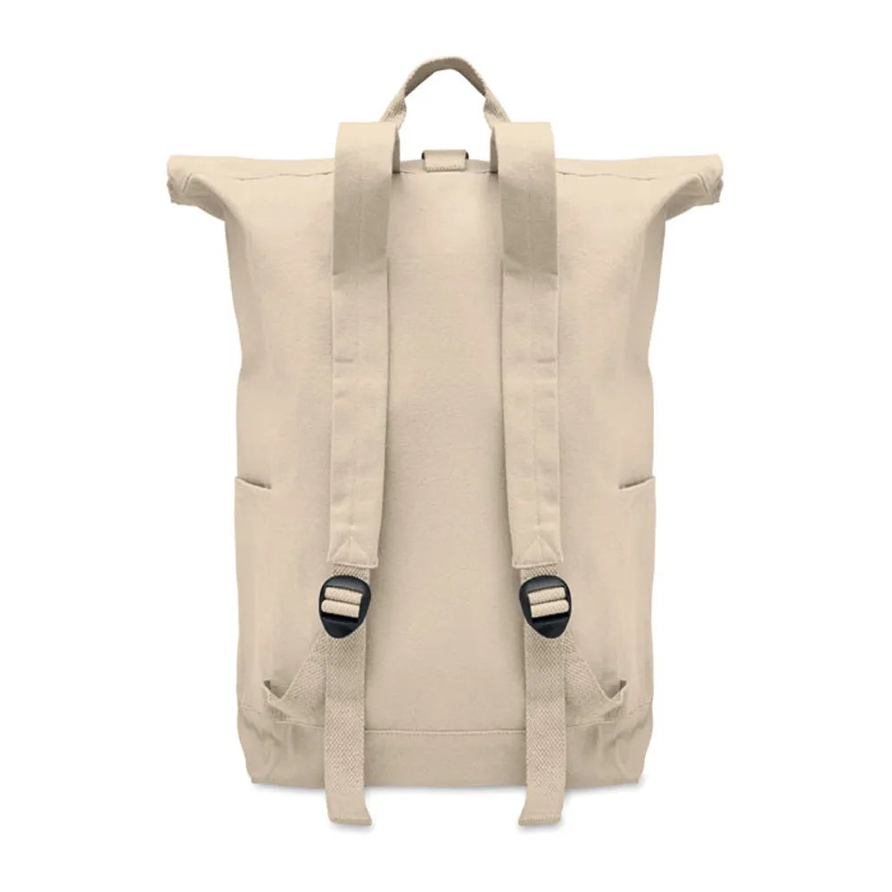 rolltop rugzak gerecycled katoen polyester beige achterzijde 192552