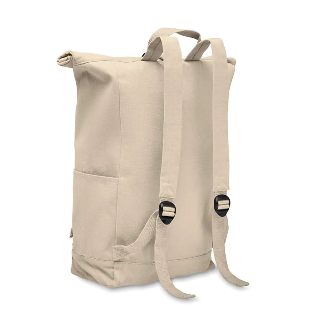 rolltop rugzak gerecycled katoen polyester beige side 192552