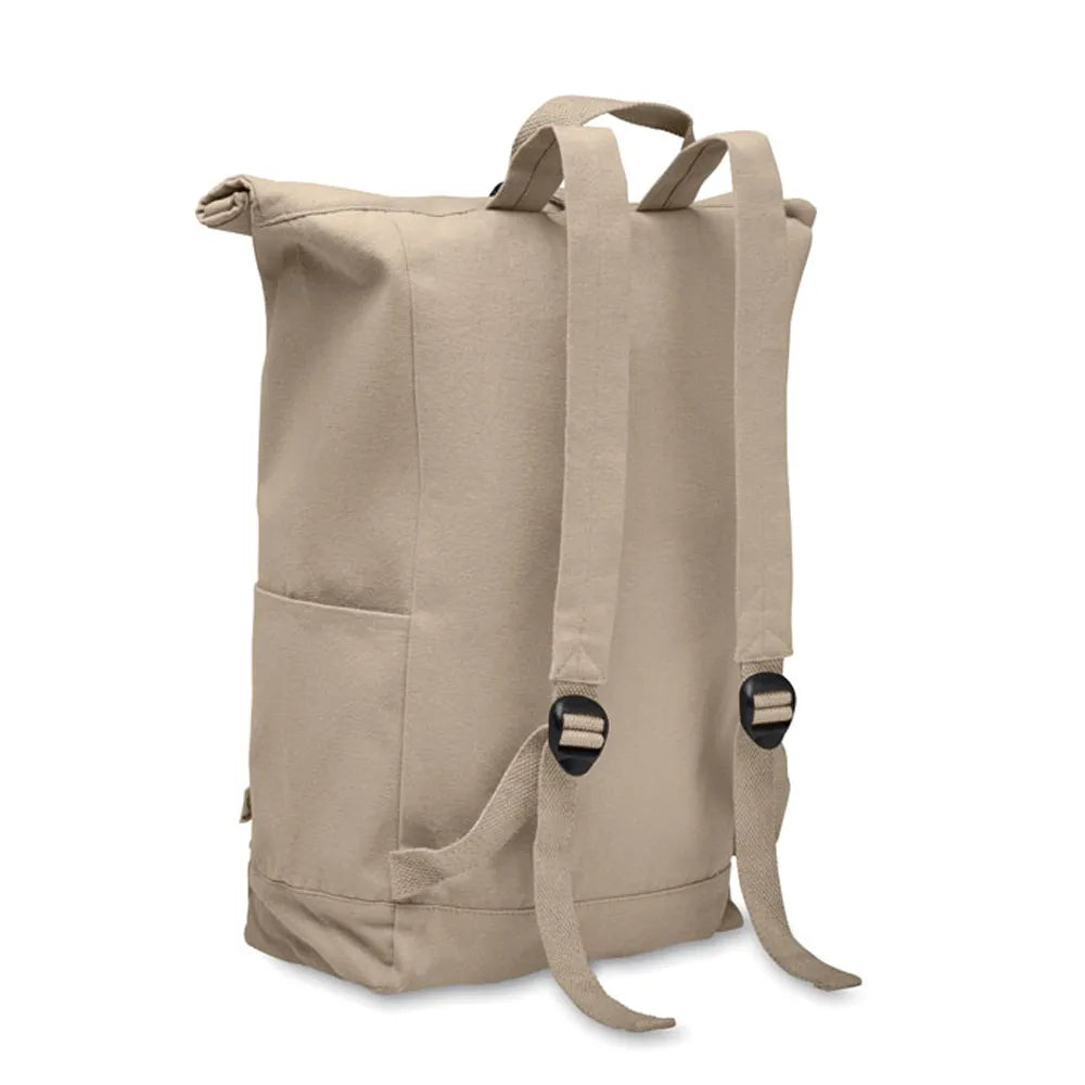 rolltop rugzak gerecycled katoen polyester caffe latte side  192552