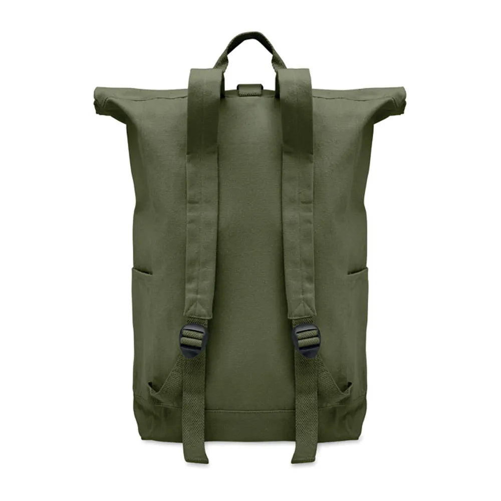 rolltop rugzak gerecycled katoen polyester leger groen achterzijde  192552