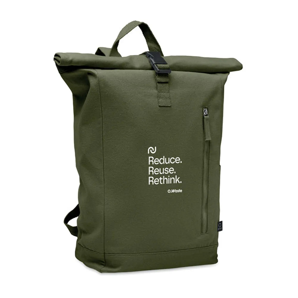 rolltop rugzak gerecycled katoen polyester leger groen met logo 192552