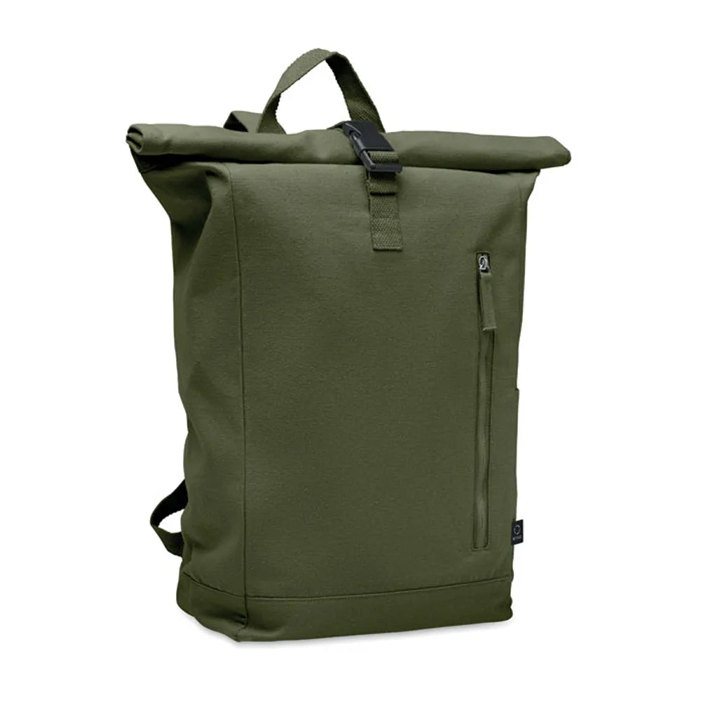 rolltop rugzak gerecycled katoen polyester leger groen voorkant2 192552