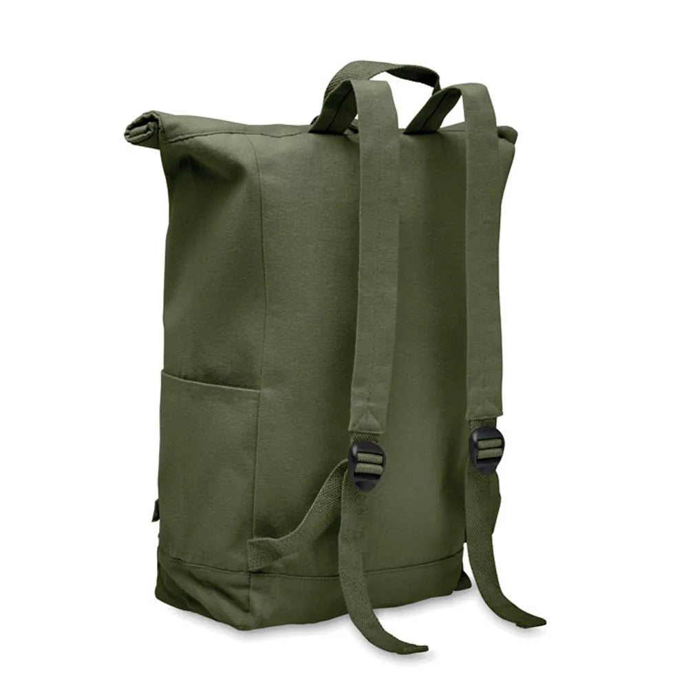 rolltop rugzak gerecycled katoen polyester leger groen zijkant 192552
