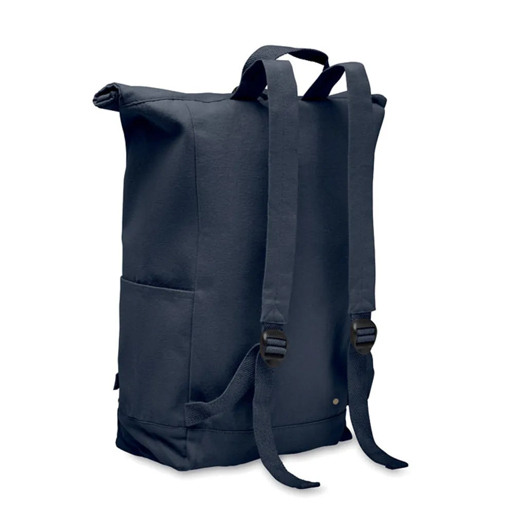 rolltop rugzak gerecycled katoen polyester navy zijkant2 192552