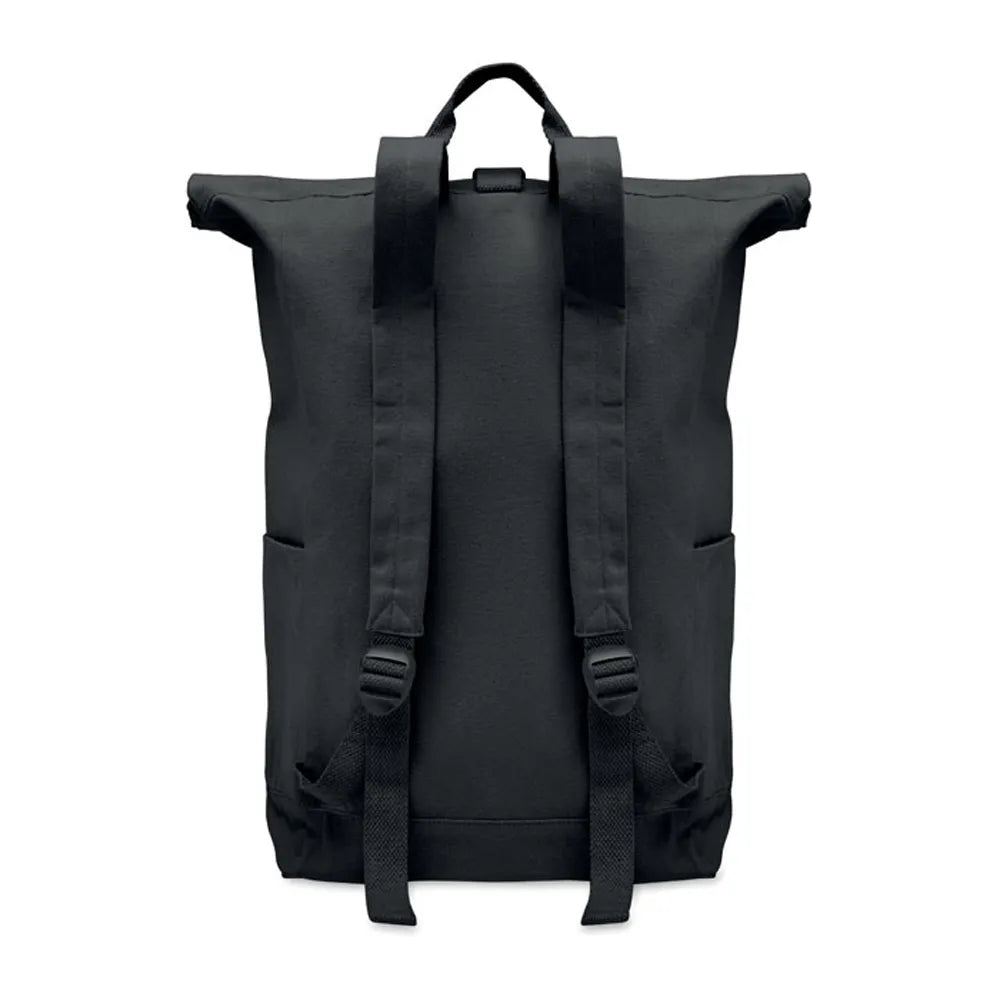 rolltop rugzak gerecycled katoen polyester zwart achterkant 192552