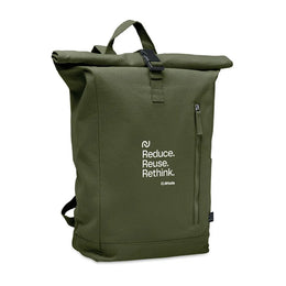 Rolltop rugzak van gerecycled katoen en polyester met bedrukking, Legergroen - 192552