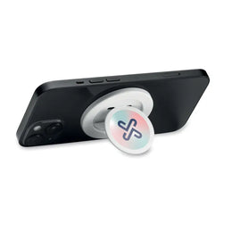 Magnetische telefoonhouder van gerecycled ABS uitgeklapt met bedrukking op smartphone, Wit - 192556