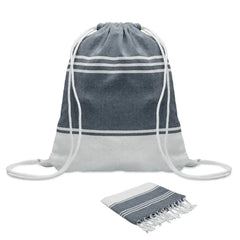 Hammam Strandhanddoek Set met Trekkoordtas van Gerecycled Materiaal - Blauw