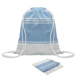 Hamamdoek met trekkoordtas van gerecycled materiaal, Turquoise - 192584