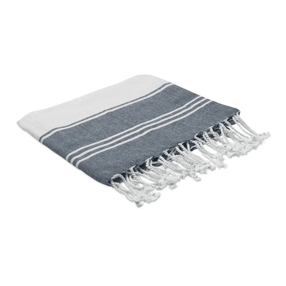 hammam strandhanddoek set met trekkoordtas van gerecycled materiaal blauw detail 192584