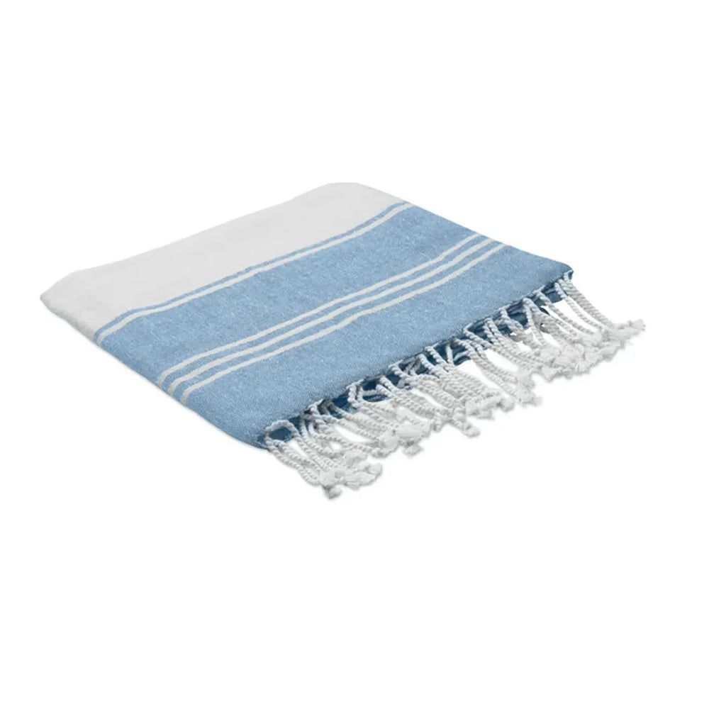 hammam strandhanddoek set met trekkoordtas van gerecycled materiaal turquoise detail 192584