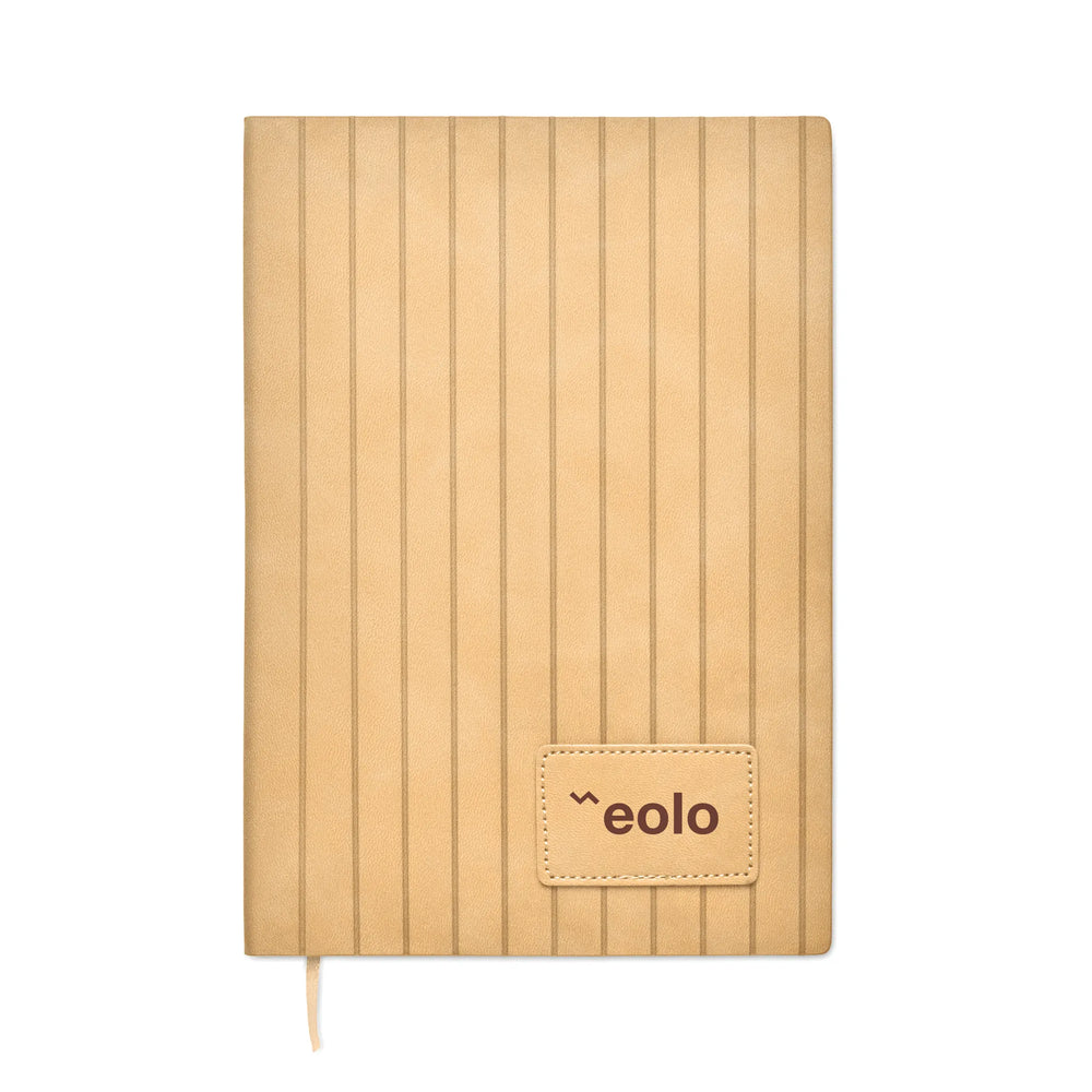 a5 notitieboek-smokey-pu gerecyclede kaft gelineerde paginas beige voorkant met logo 192663