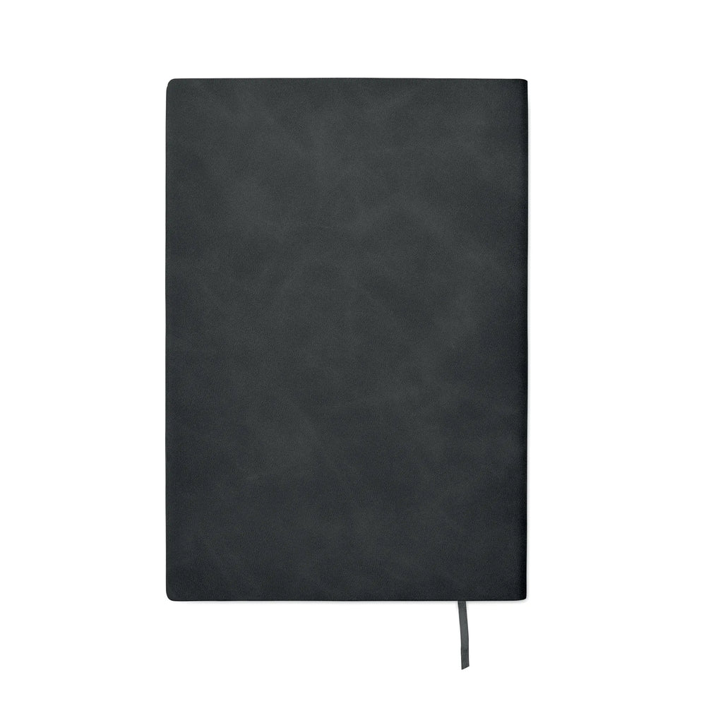A5 notitieboek Smokey PU met gerecyclede kaft en gelinieerde pagina’s achterzijde, Zwart - 192663