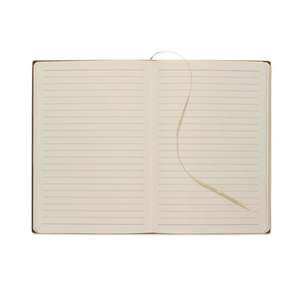 A5 notitieboek Smokey PU met gerecyclede kaft en gelinieerde pagina’s geopend, Crème - 192663