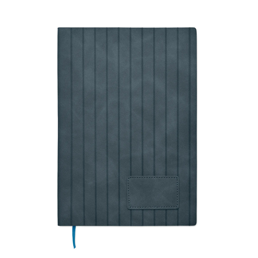 A5 notitieboek Smokey PU met gerecyclede kaft en gelinieerde pagina’s voorzijde, Blauw - 192663