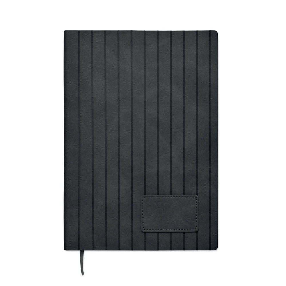 A5 notitieboek Smokey PU met gerecyclede kaft en gelinieerde pagina’s voorzijde, Zwart - 192663