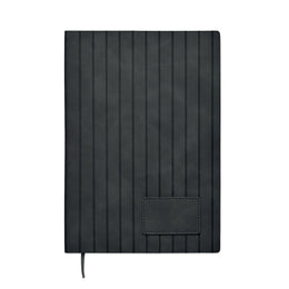 A5 notitieboek Smokey PU met gerecyclede kaft en gelinieerde pagina’s voorzijde, Zwart - 192663