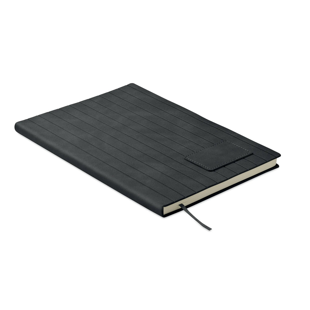 A5 notitieboek Smokey PU met gerecyclede kaft en gelinieerde pagina’s, Zwart - 192663