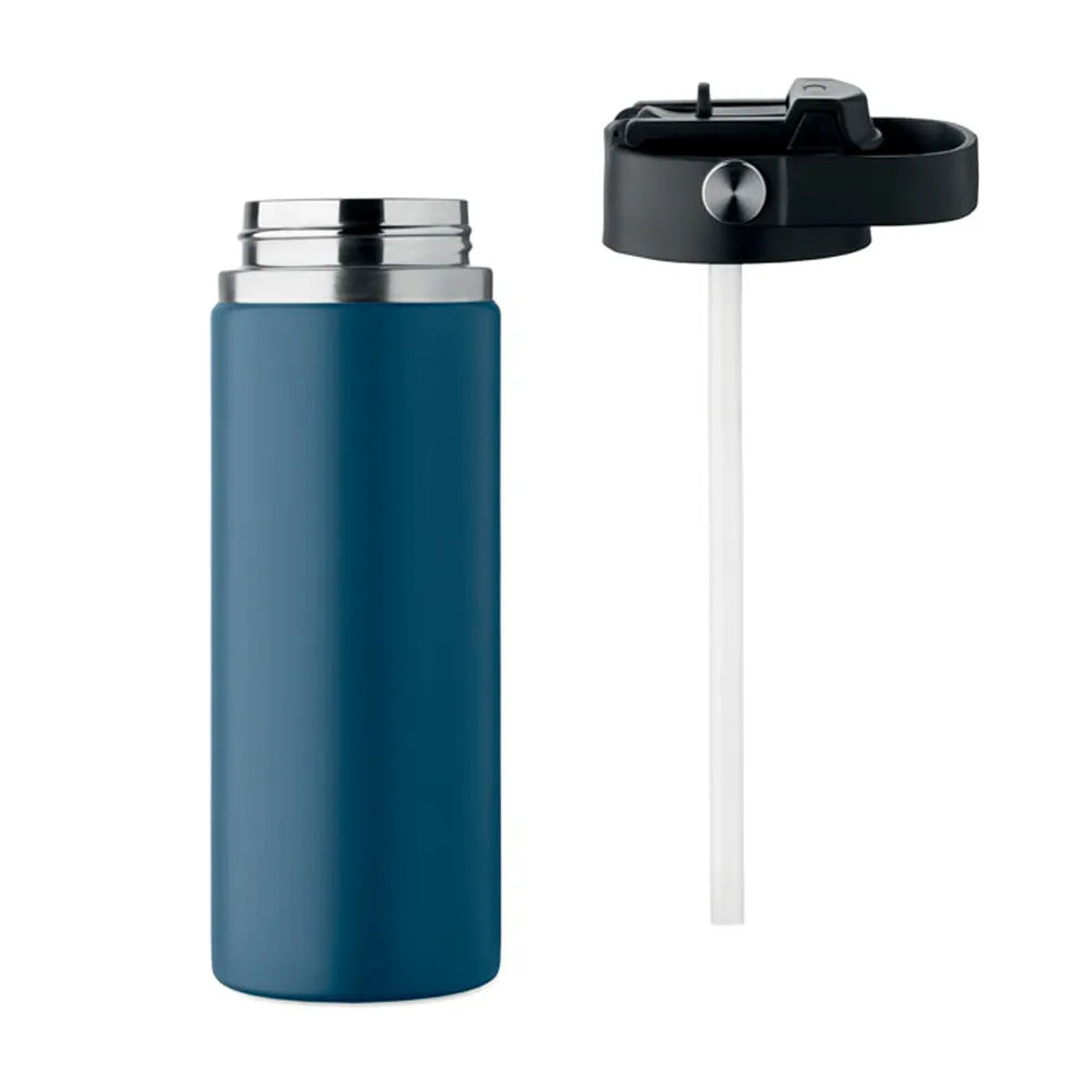 rvs drinkfles 500ml rietje handvat blauw detail open 192775
