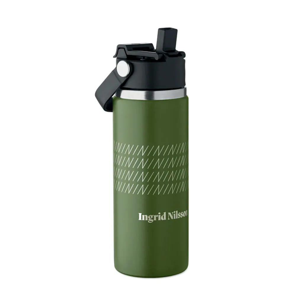 rvs drinkfles 500ml rietje handvat groen met print 192775
